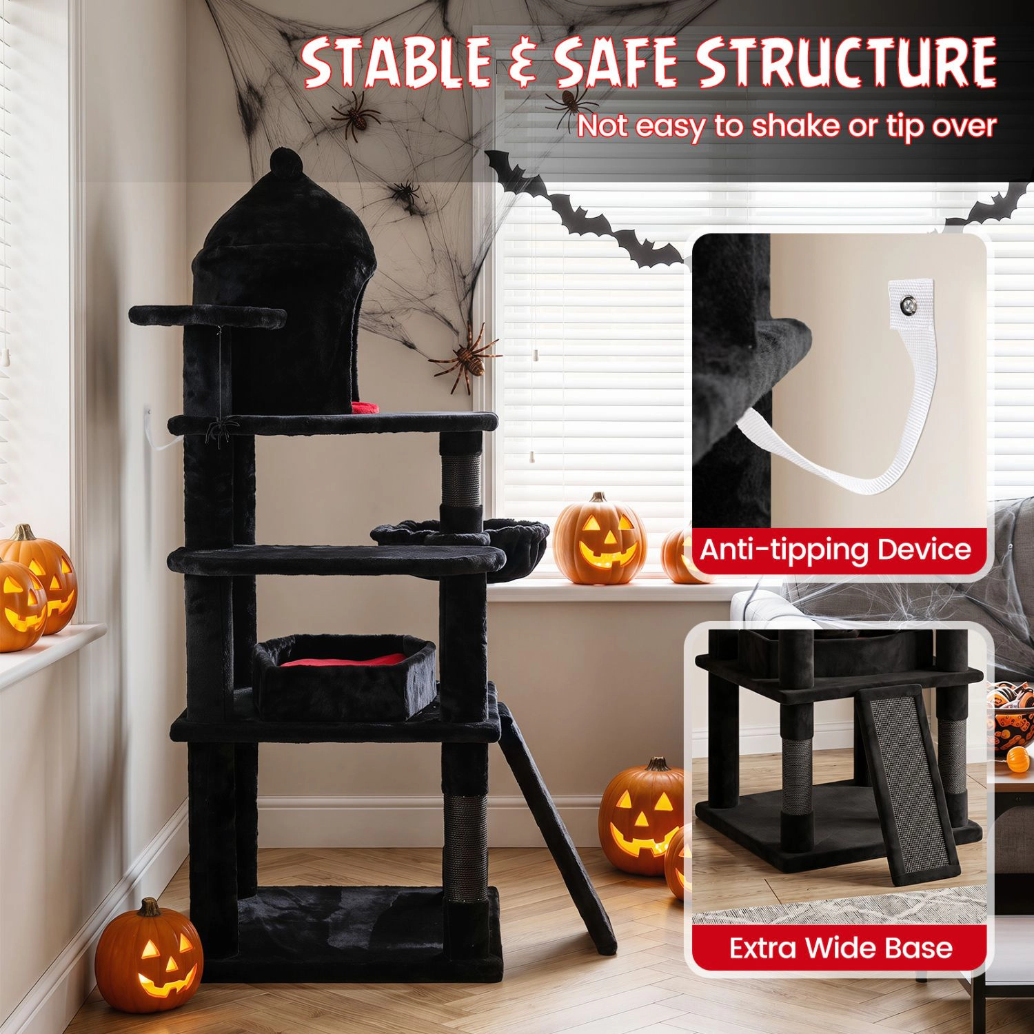 SlickBlue 50" Multi-Level Cat Tower with Coffin Bed & Sisal Ladder