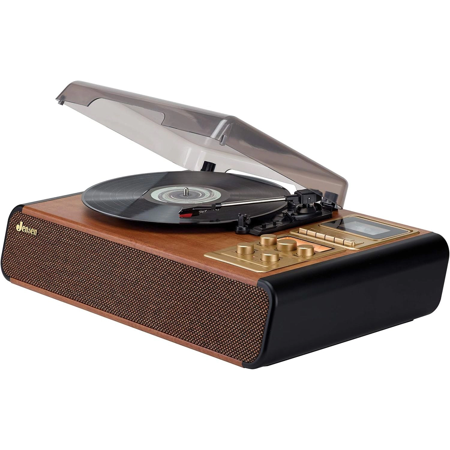 Jensen 3-Speed Belt-Drive Turntable System with Cassette Recorder, Bluetooth & Aux Input JTA-1385