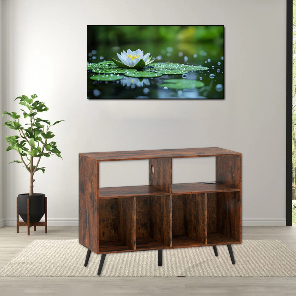 Hivvago Music Player Cabinet with Charging Ports and Open Display Storage