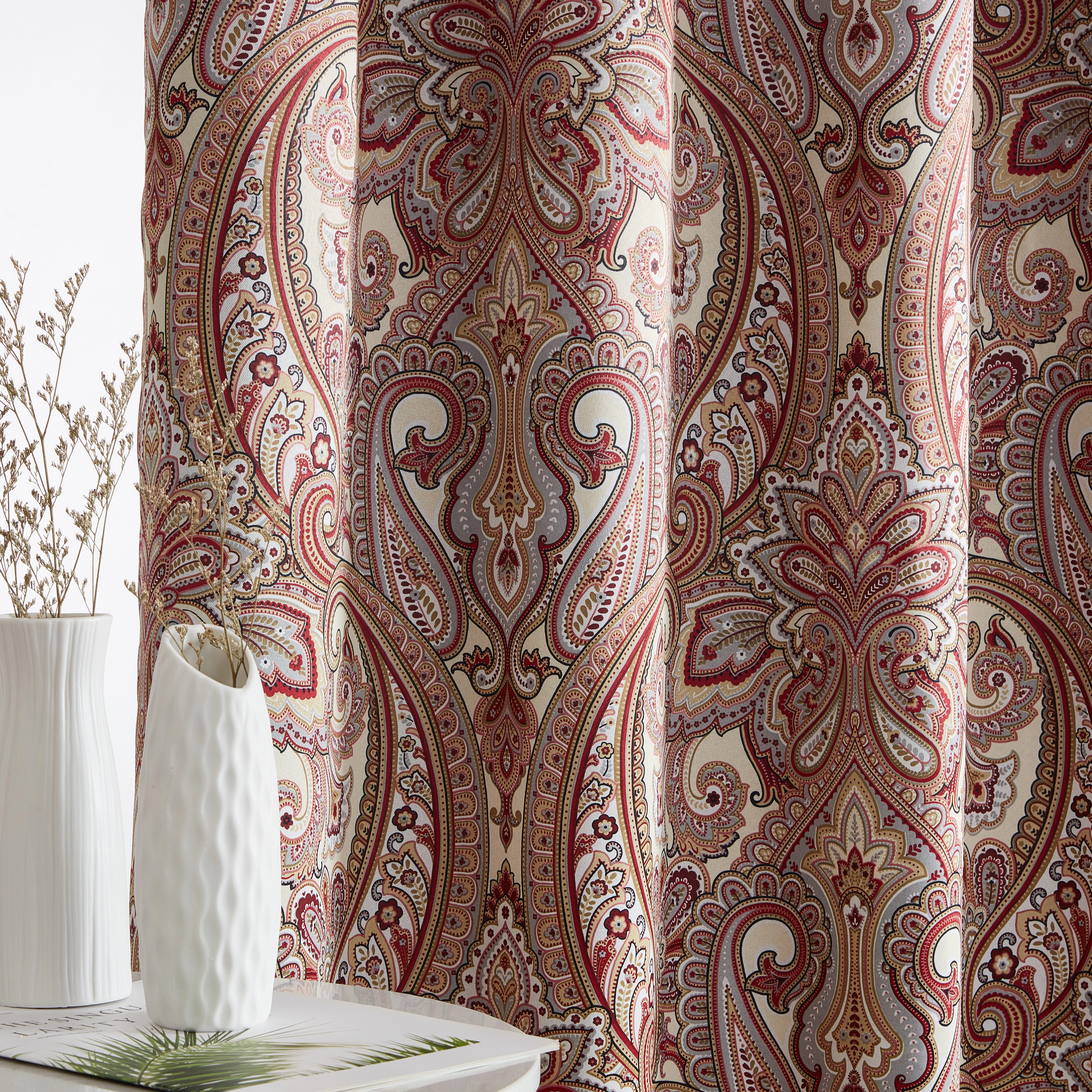 HLC.ME Paris Paisley Decorative Print Damask Pattern Semi-Blackout Room Darkening Grommet Panels - Set of 2