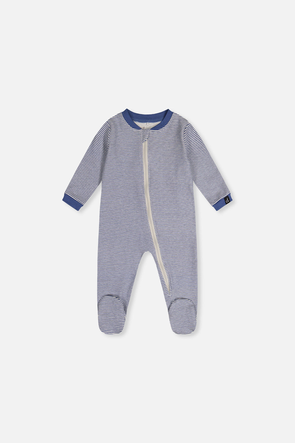 Deux par Deux Boys Organic Cotton Stripe Print Front Zip Footed One Piece Pajama