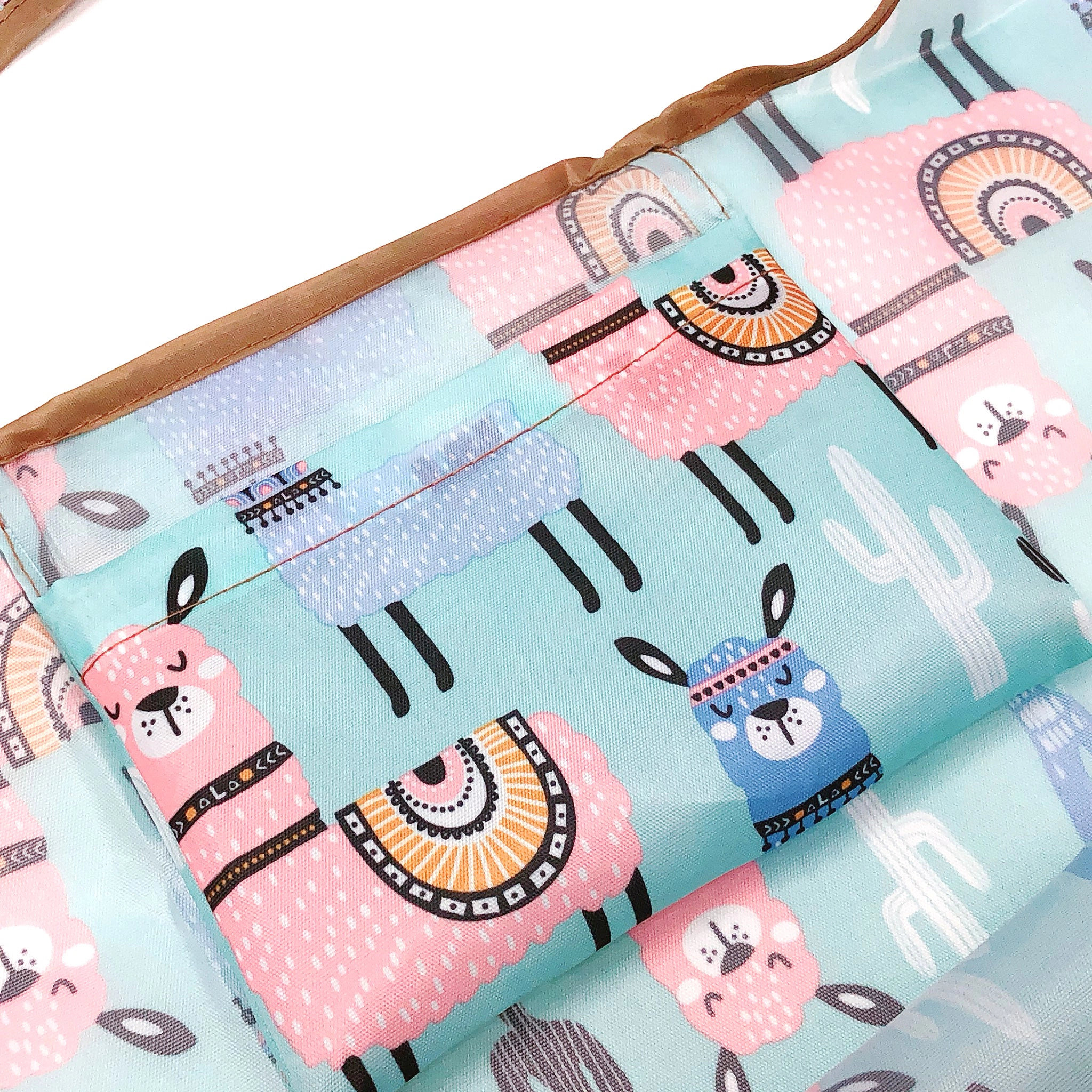 Wrapables Large Nylon Reusable Shopping Bags for Groceries (Set of 3), Flamingoes, Dogs, Llamas