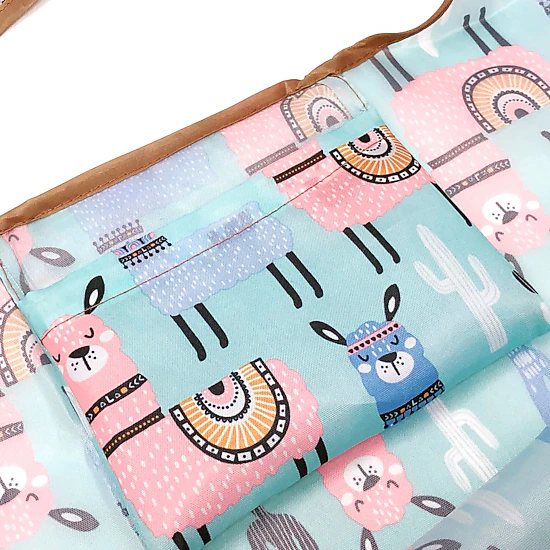 Wrapables Large Nylon Reusable Shopping Bags for Groceries (Set of 3), Flamingoes, Dogs, Llamas