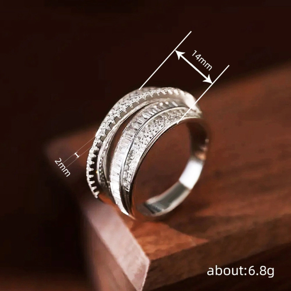 Women Multi-layers Cross Ring Luxury Multilayer Full Paved Zirconia Wide Ring
