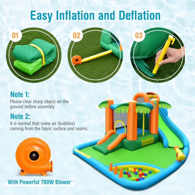 Hivvago 7-in-1 Inflatable Water Slide Park with 780W Blower