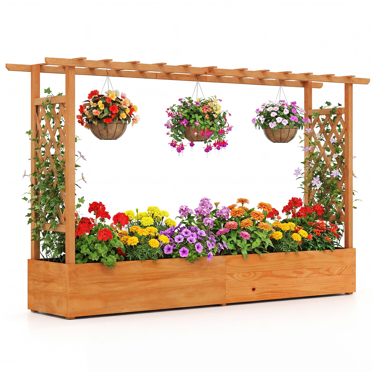 LJG Raised Garden Bed Planter Box with Lattice Trellis Drainage Holes