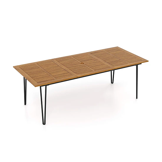 Hivvago 86.5 Inch Rectangular Patio Dining Table For 8 With Acacia Wood Tabletop And Umbrella Hole-86.5 Inches
