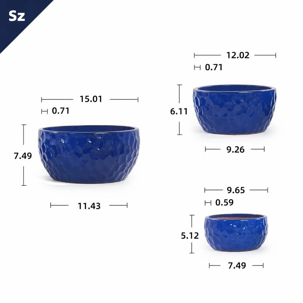 WOW PIONEER Round Solid Ceramic Planter Pot for Flowers Herbs Succulents Small Veg Garden Patio Balcony Indoor