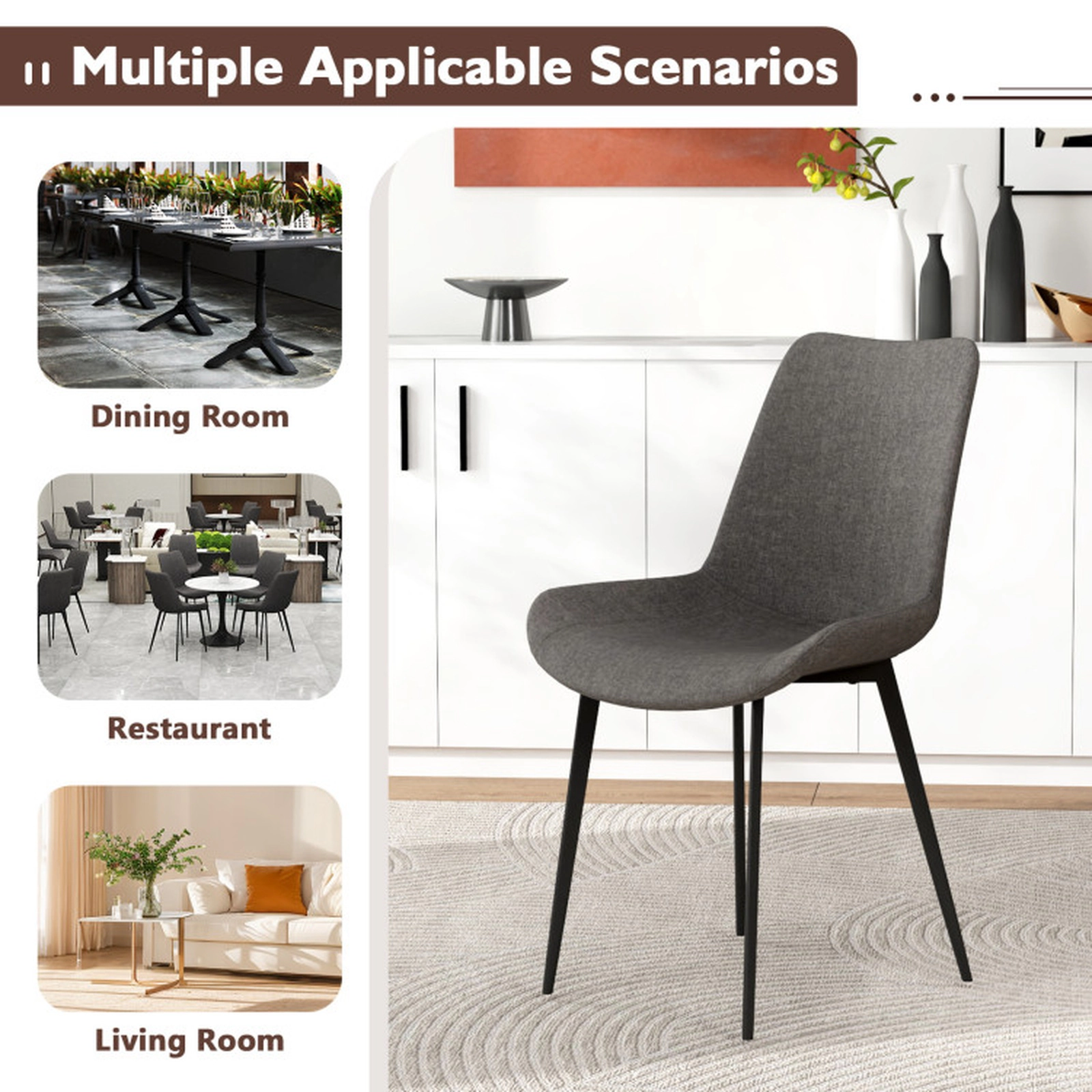 SUGIFT Set of 4 Faux Linen Upholstered Metal Legs Dining Chairs 24.5-in x 21.5-in x 33.5-in 330-lb Capacity Gray