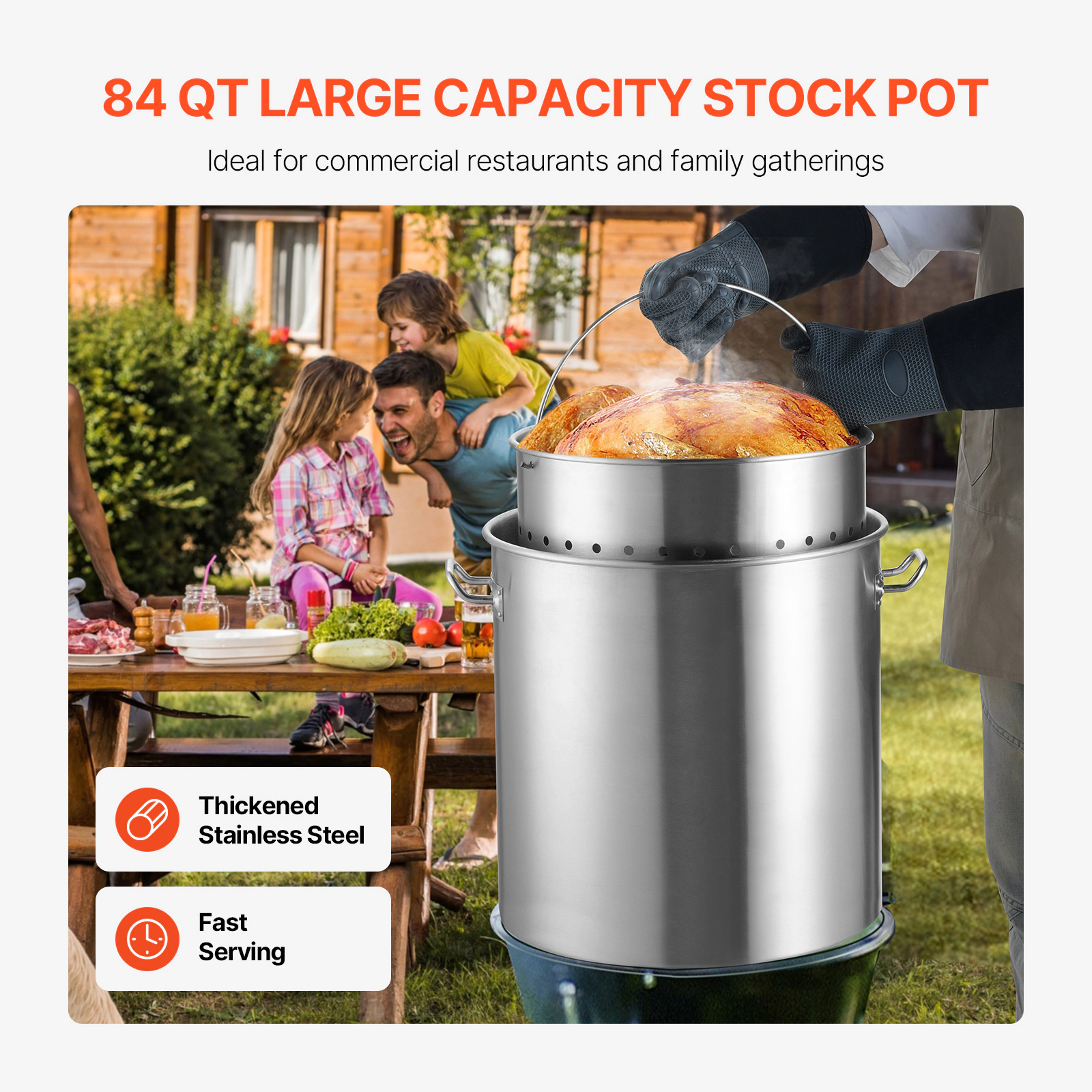 HONGGE Stainless Steel Stockpot Large Cooking Pots Cookware Sauce Pot with Basket Lid and Handle Heavy Duty Commercial