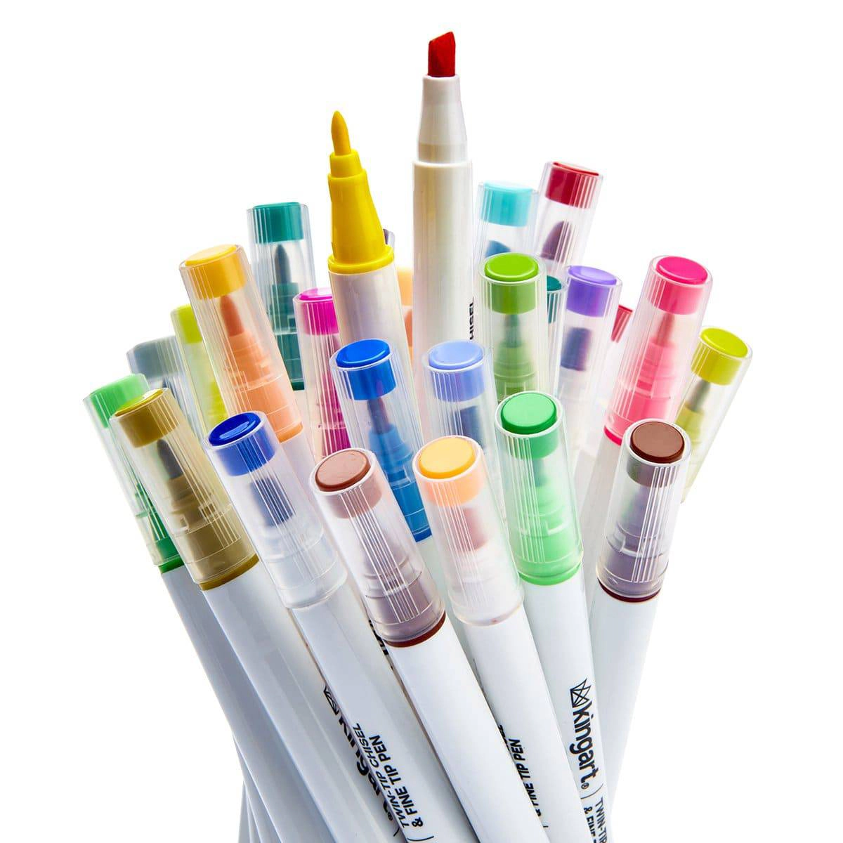 KINGART Twin-Tip Chisel & Fine Markers - Water-Based Ink - Set of 12
