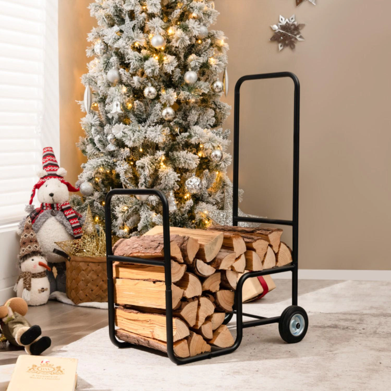 Hivvago Firewood Log Cart Carrier With Anti-Slip And Wear-Resistant Wheels