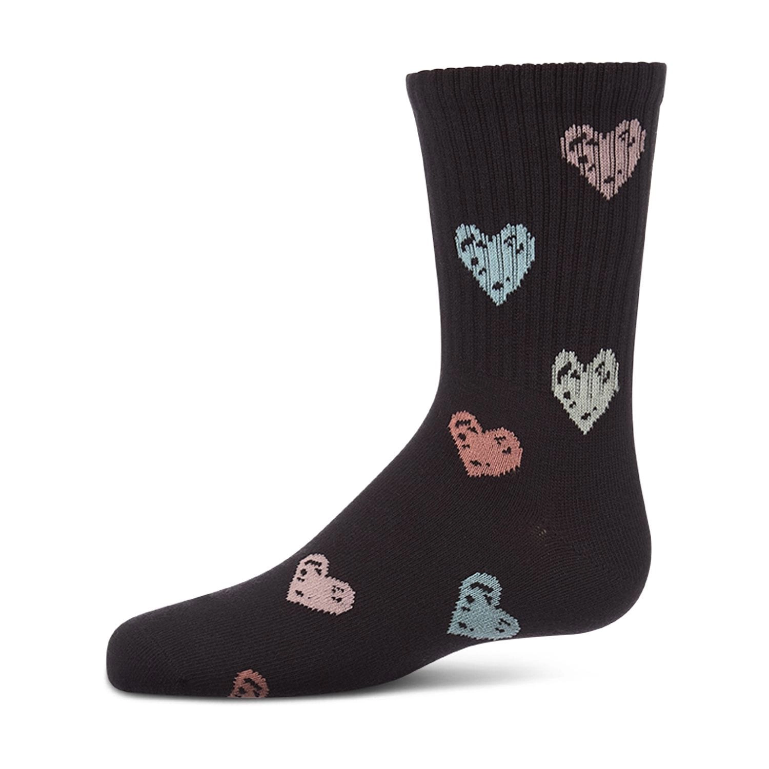 MeMoi Girls Cozy Ribbed Cotton Blend "Graffiti Heart" Crew Sock