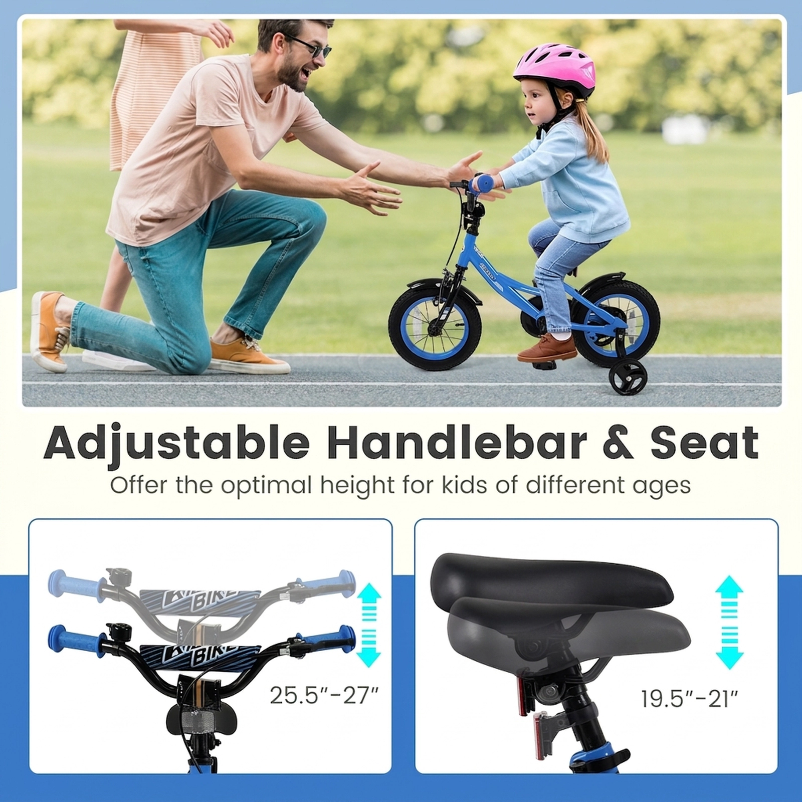 12-in Kids Bike Navy Detachable Training Wheels Kickstand Ages 3-4 Toddler Bicycle 145-lb Seat Capacity