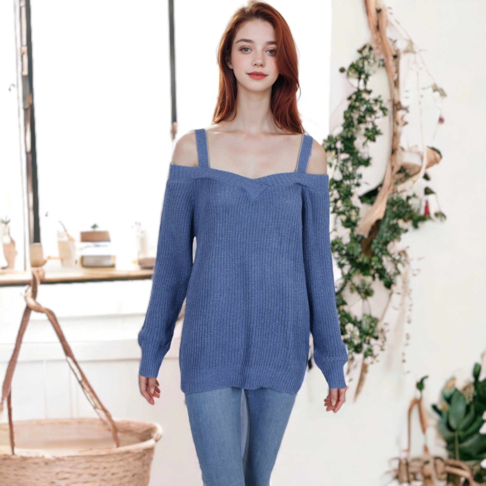 Anna-Kaci Women's Cold Shoulder Knit Pullover Sweater