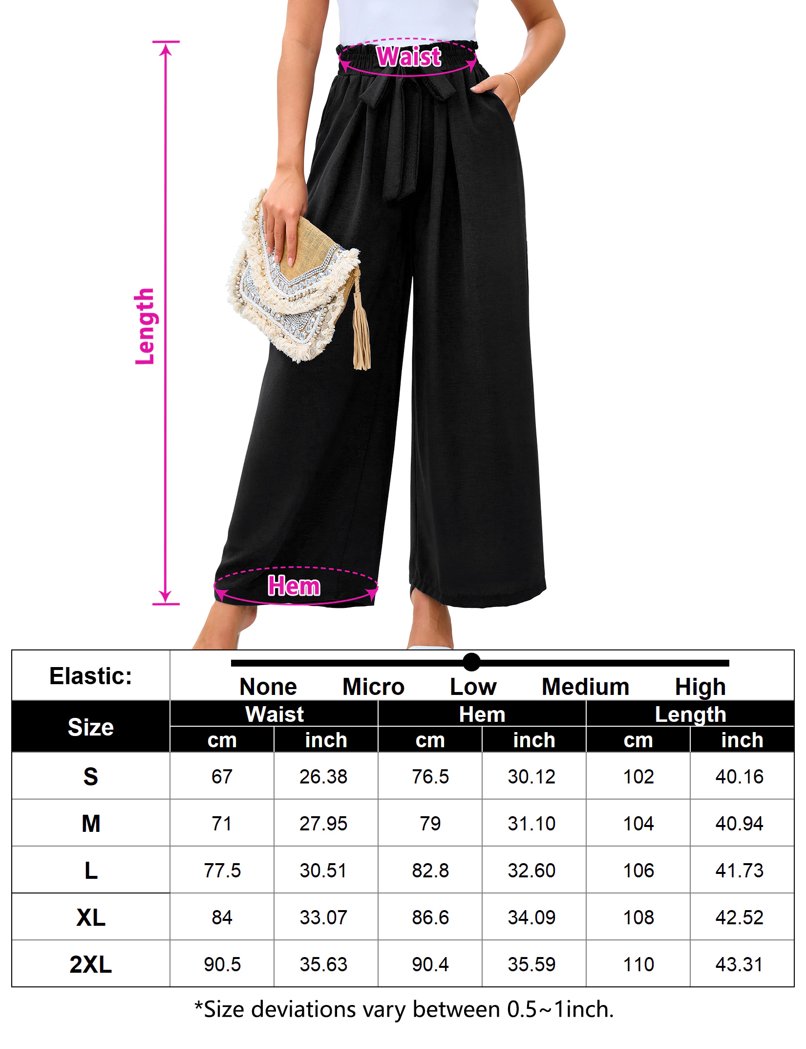 KOJOOIN Women's Wide Leg Pants Lightweight High Waisted Casual Outfits Palazzo with Pockets