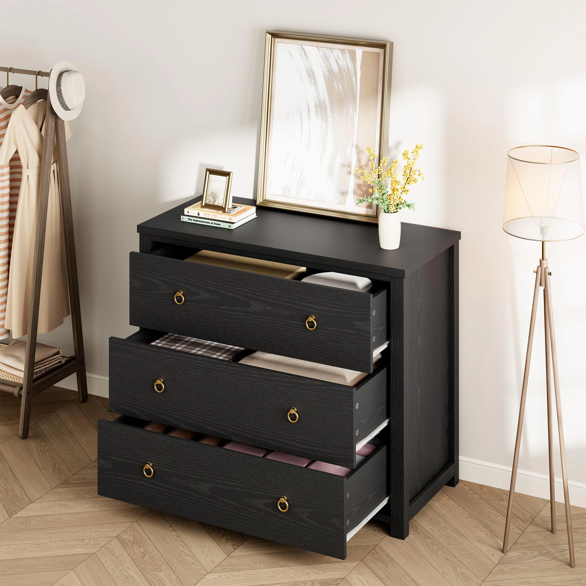3 Drawer Modern Dresser, 29" Tall Wooden Storage Chest Organizer for Bedroom Living Room Hallway
