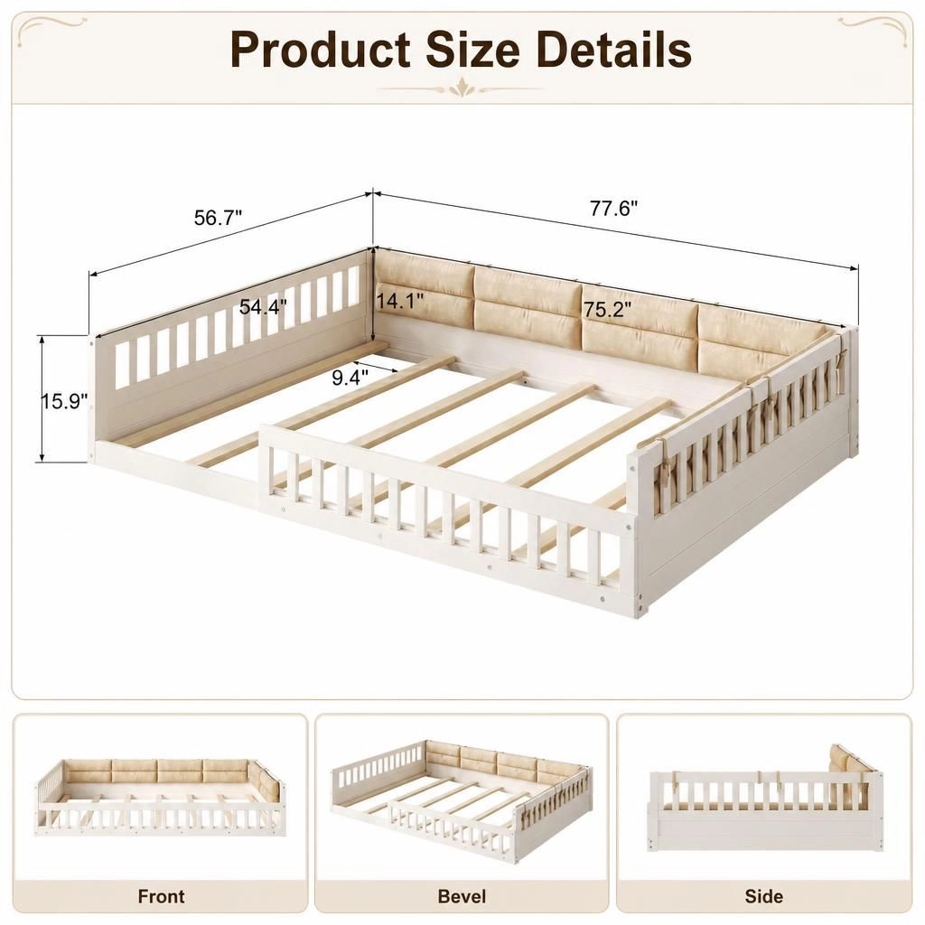 GOODSILO Full Solid Wood Low Profile Queen Bed Frame