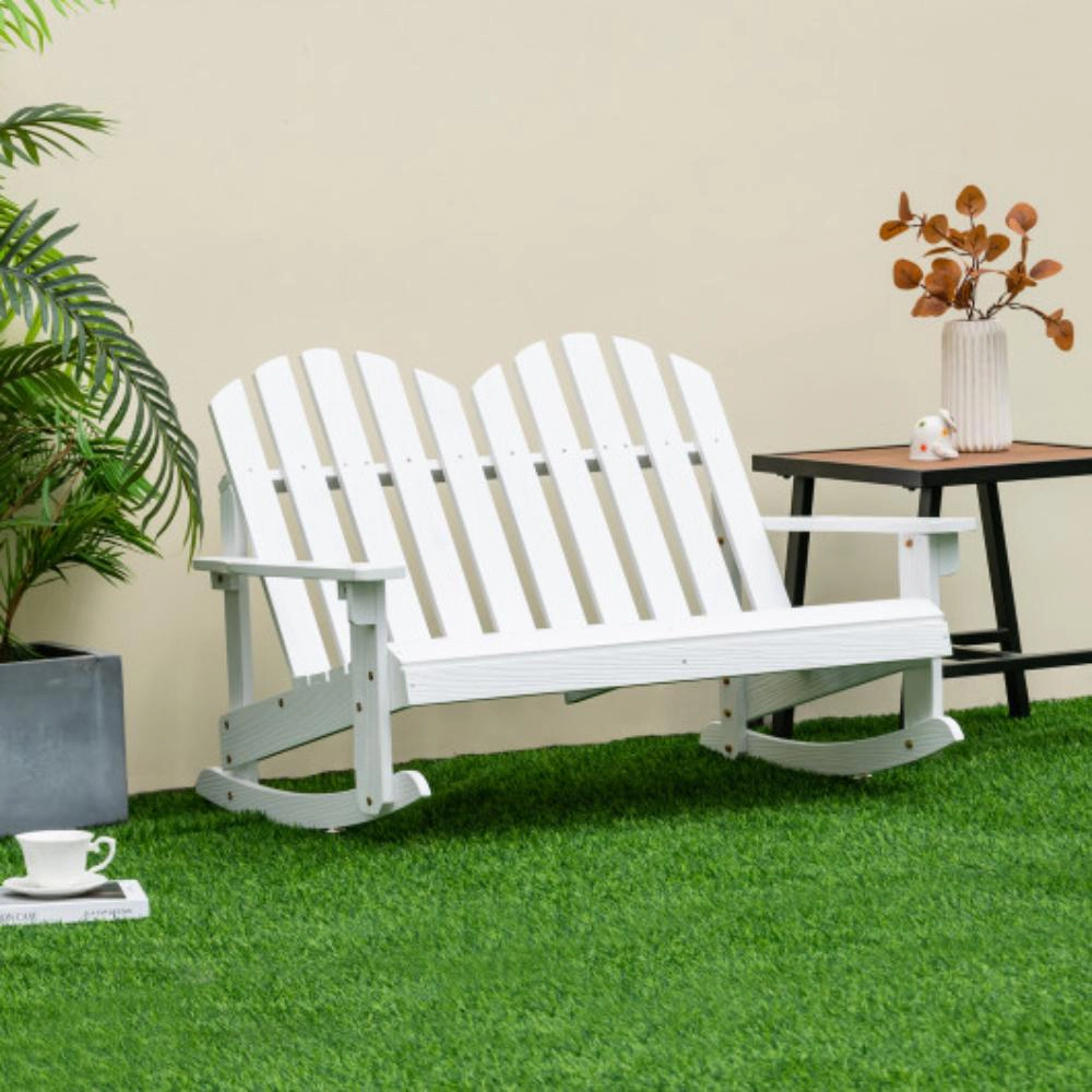 Hivvago 2 Person Adirondack Rocking Chair With Slatted Seat