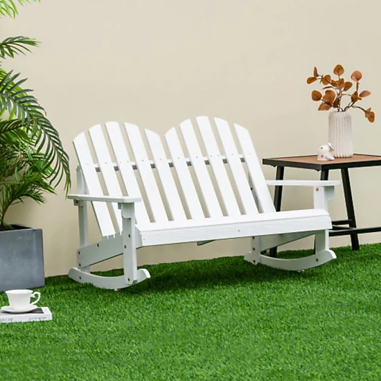 Hivvago 2 Person Adirondack Rocking Chair With Slatted Seat