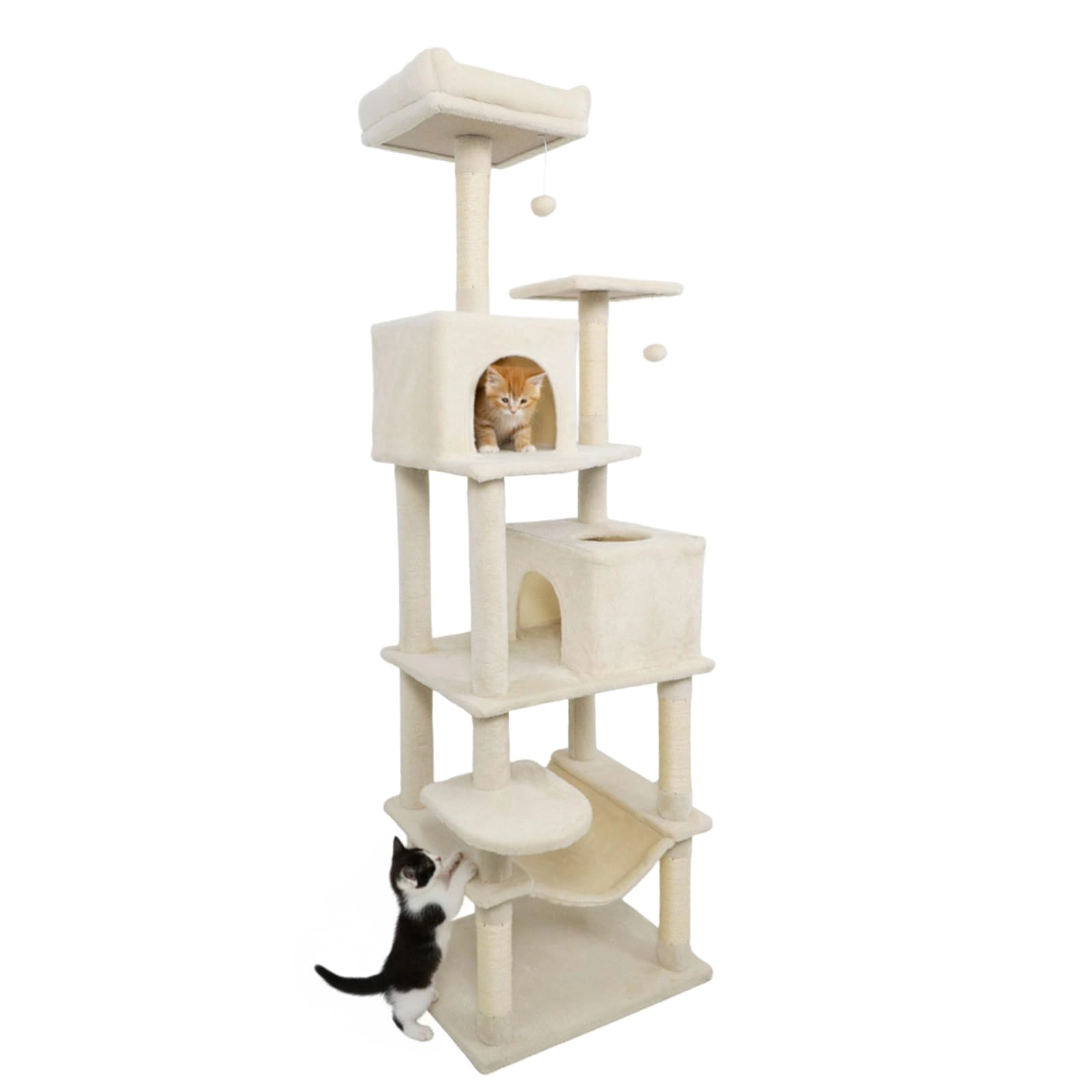 Glintex 58-Inch Cat Tower with 2 Wide-Entrance Condos Basket and Hammock