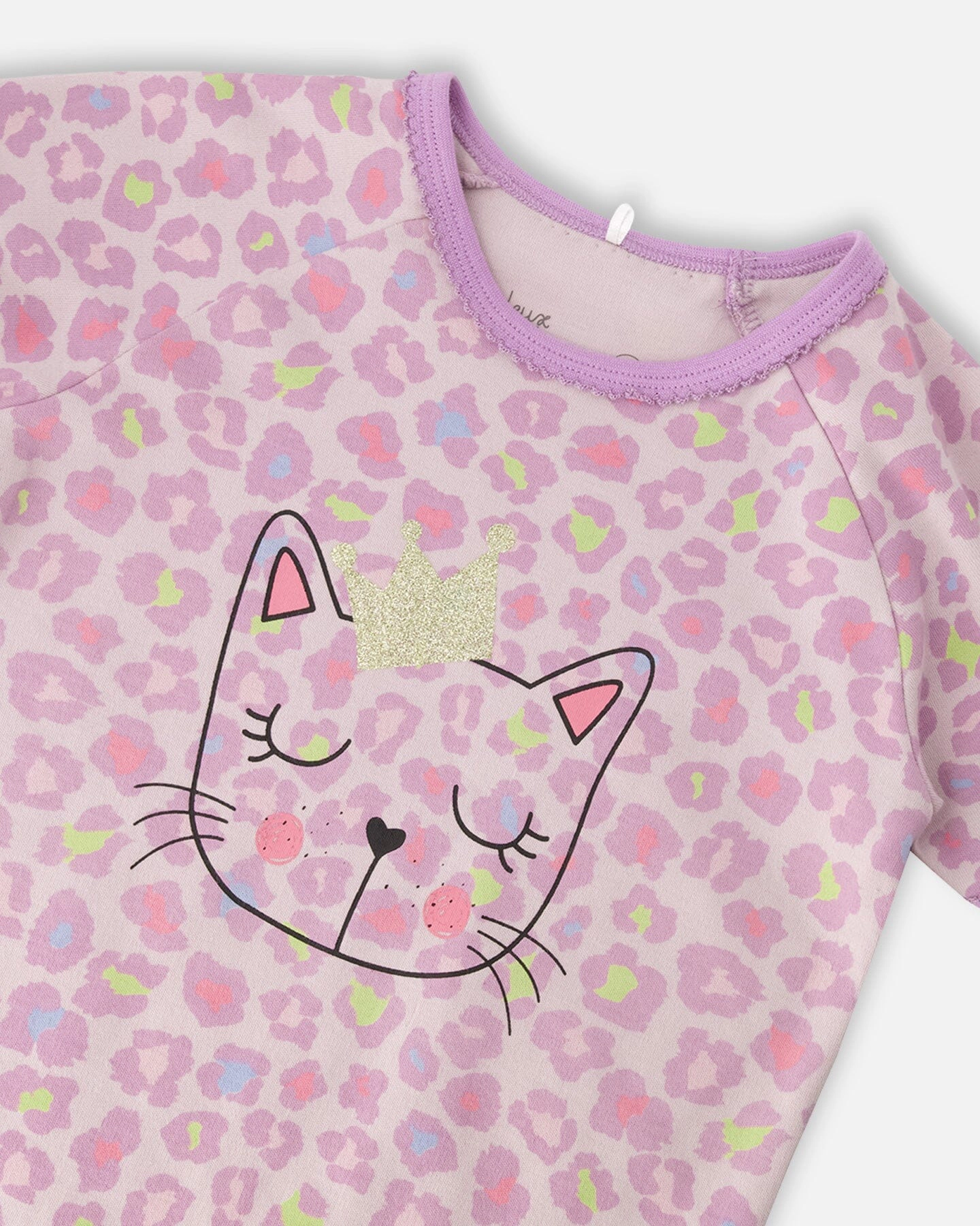 Deux par Girls Organic Cotton Animal Print Elastic Waist T-Shirt and Shorts Two-Piece Pyjama Set