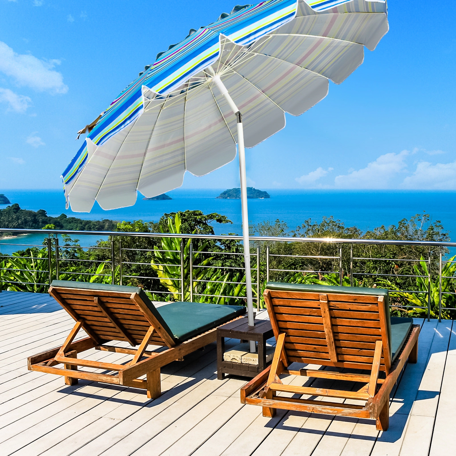 SUGIFT 8ft Portable Beach Umbrella with Sand Anchor and Tilt Mechanism Blue