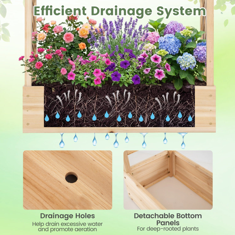 Hivvago 45 inch Tall Wooden Raised Garden Bed with Side Trellis and Hanging Roof