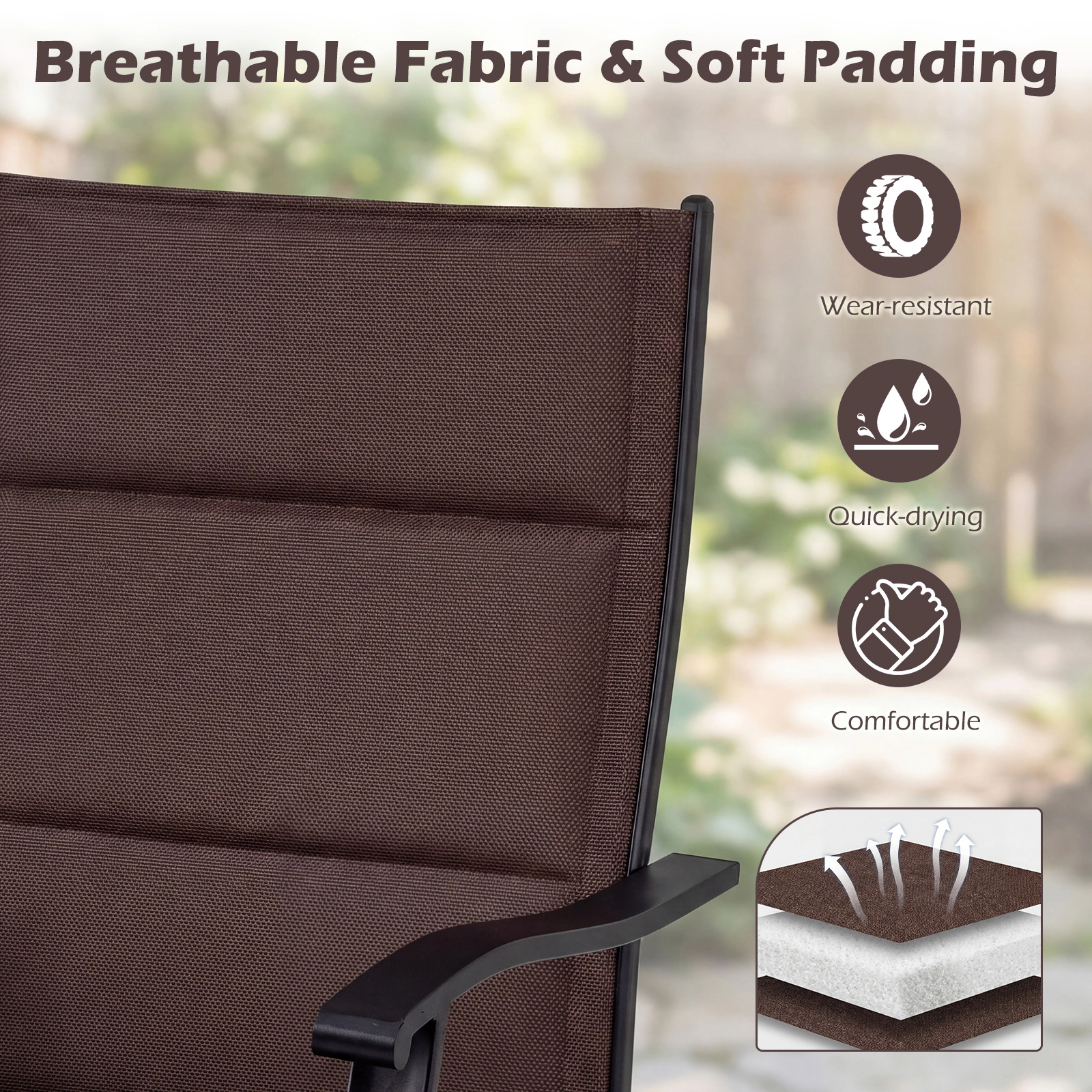 SUGIFT Set of 2 Brown Metal Swivel Rocker Patio Dining Chairs