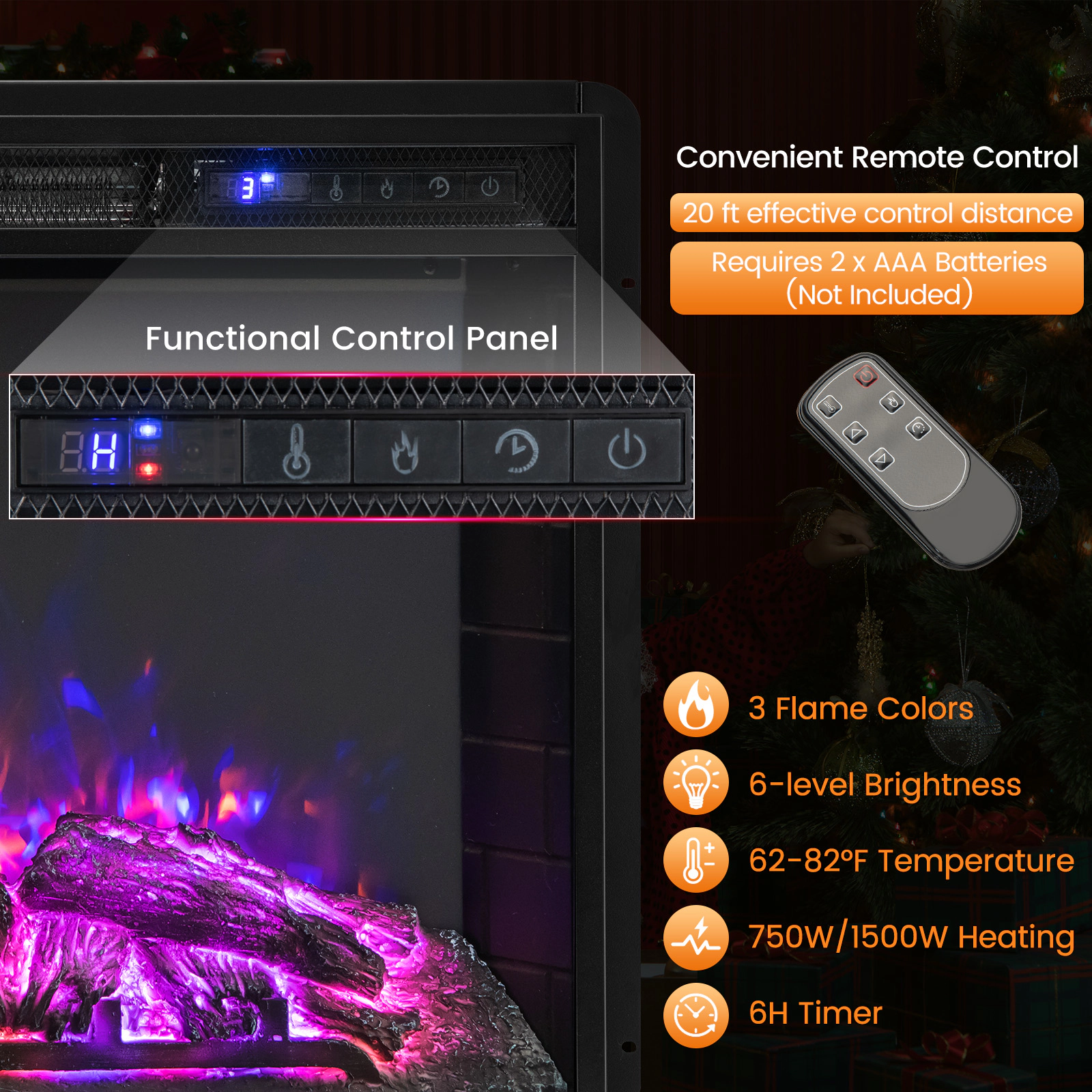 SlickBlue Electric Fireplace Insert with Adjustable Flames and Heat