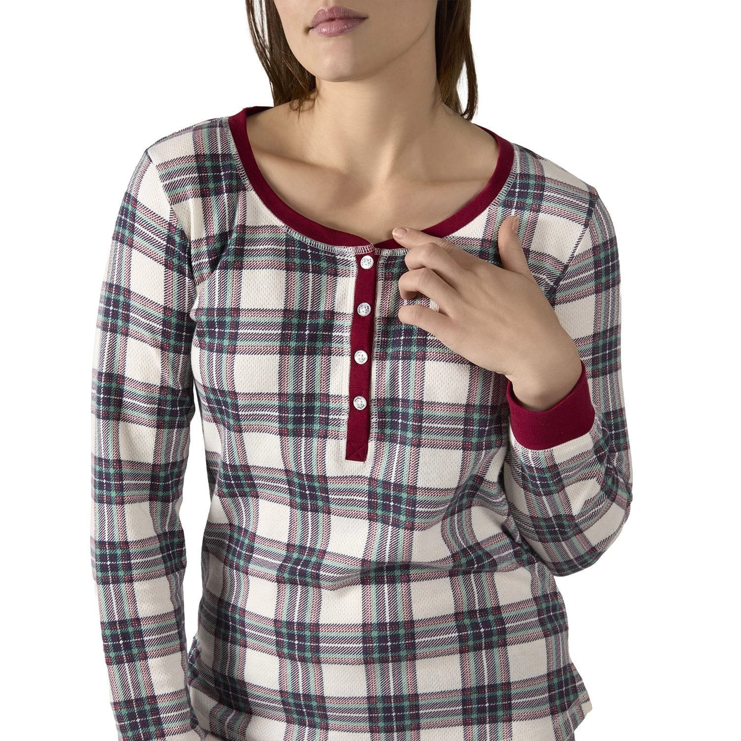 MeMoi Women's Henley Plaid Cotton Blend Pajama Set