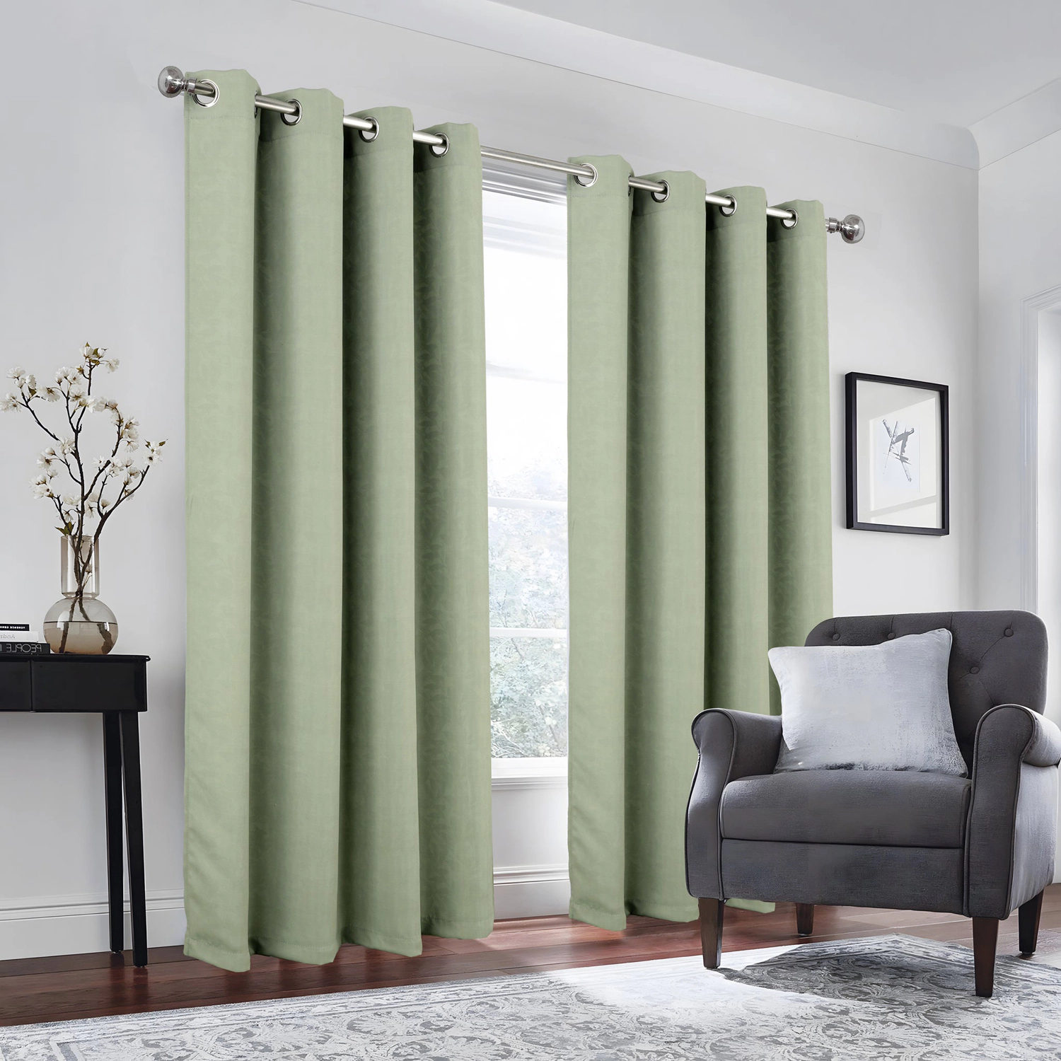 RT Designers Collection 100% Polyester 190 GSM Marina Revisible Blackout Grommet Curtain Panel 54" x 84" Sage