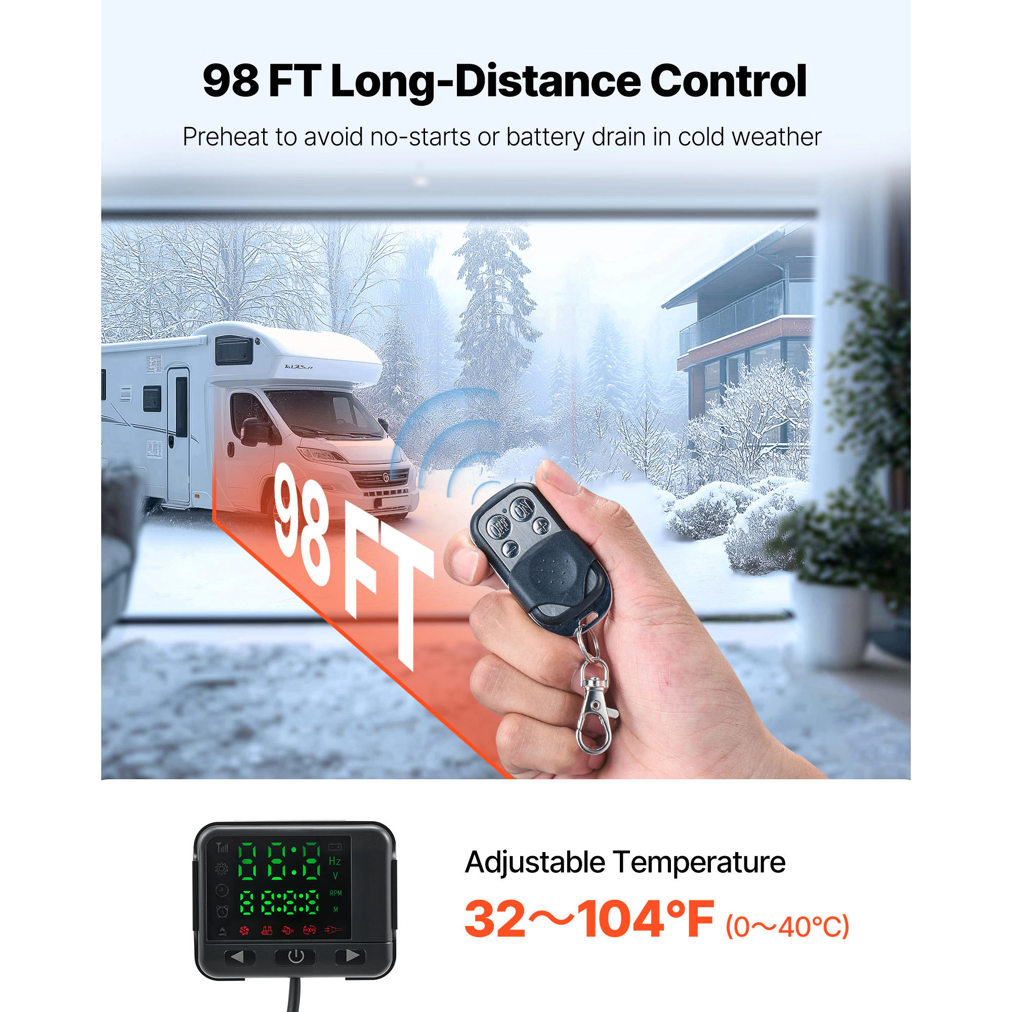 HONGGE Diesel Air Heater 8 kW DC12- 24V Fast Heating Parking with Remote Control and LCD Switch Low Noise