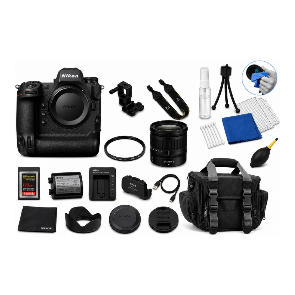 Nikon Z9 Mirrorless Camera with Nikon Z 24-70mm f/4 S Lens + SanDisk 128GB Extreme PRO CFexpress Memory + Padded