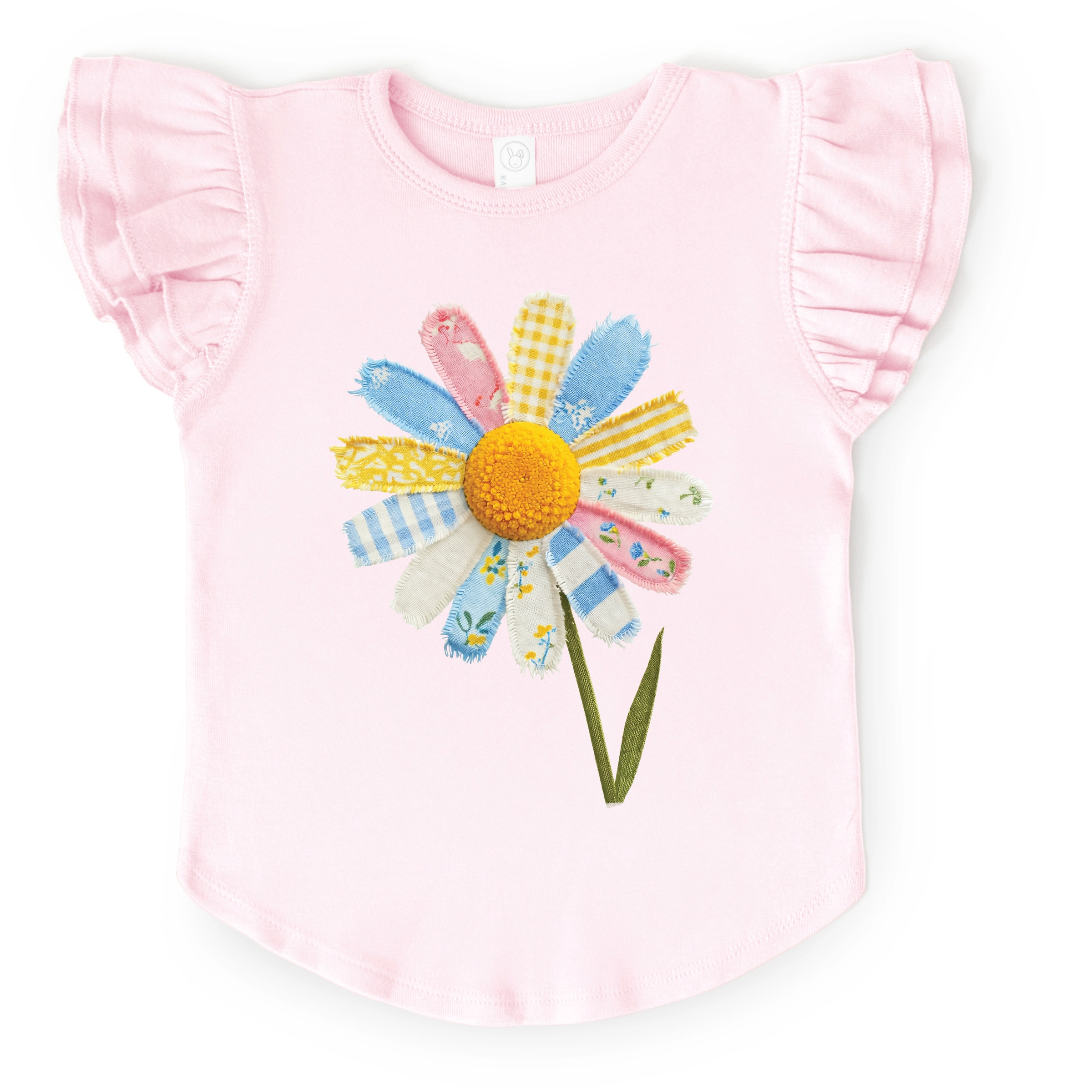 The Juniper Shop - Girl's Flutter Sleeve Graphic T-Shirt Daisy Faux Patchwork