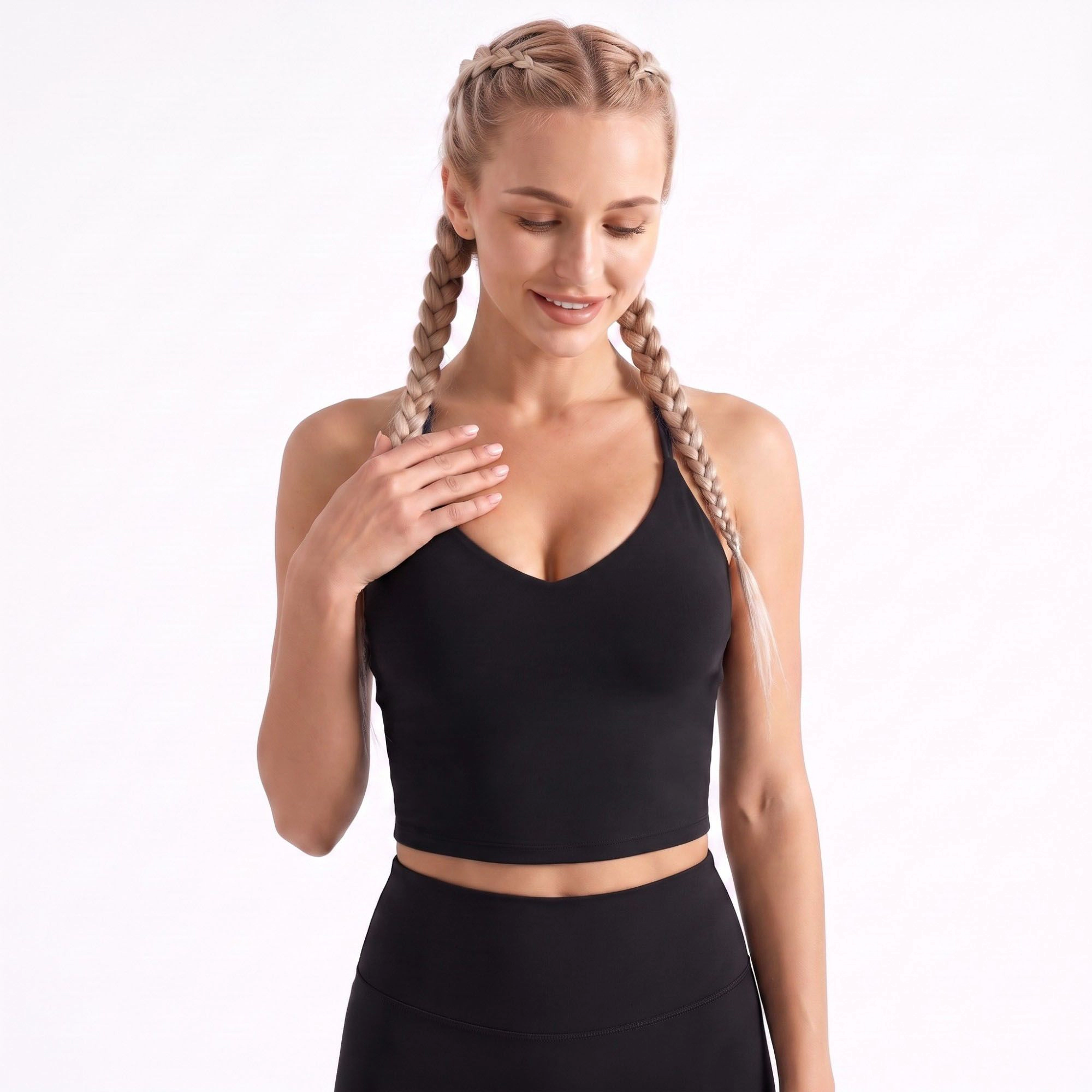 Anna-Kaci Women's V Neck Cropped Active Tank Top with Adjustable Crisscross Back Straps for Gym Workouts