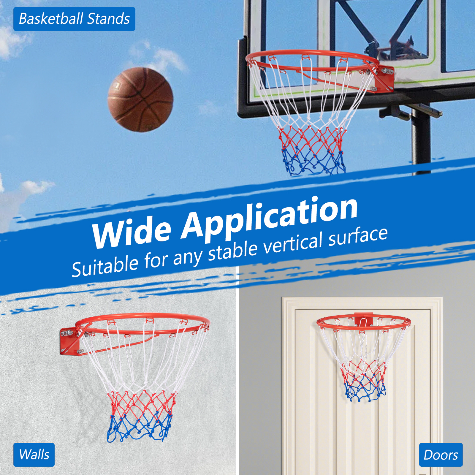 SUGIFT 18-in Powder-Coated Basketball Rim Replacement with All-Weather Net and Mounting Hardware