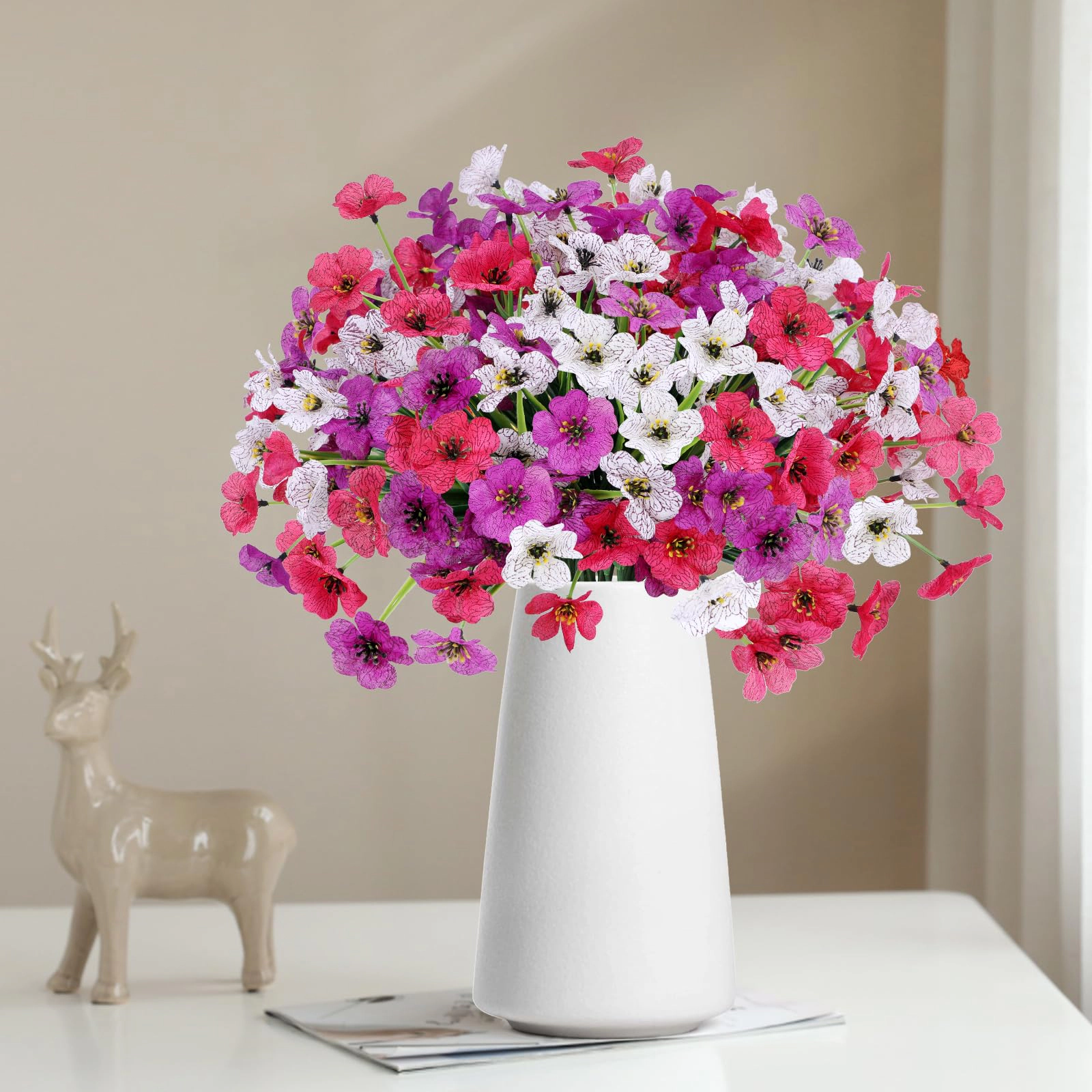 PUPWE Artificial Flowers For Outdoors  Purple White And Rose Red