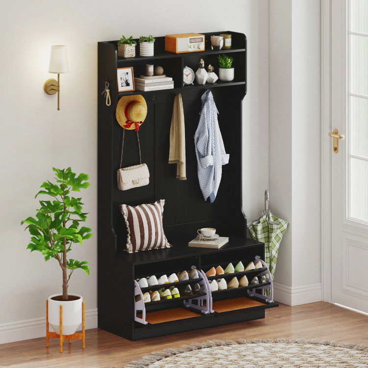 Hivvago 4-In-1 Hall Tree with Coat Rack and Flip Drawers for Entryway Mudroom