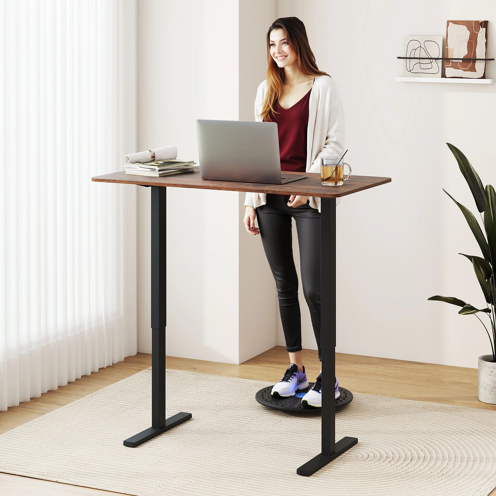 SUGIFT Ergonomic Electric Standing Desk 200-Lb Capacity with 3 Memory Settings and Digital Display Rustic Brown/Black