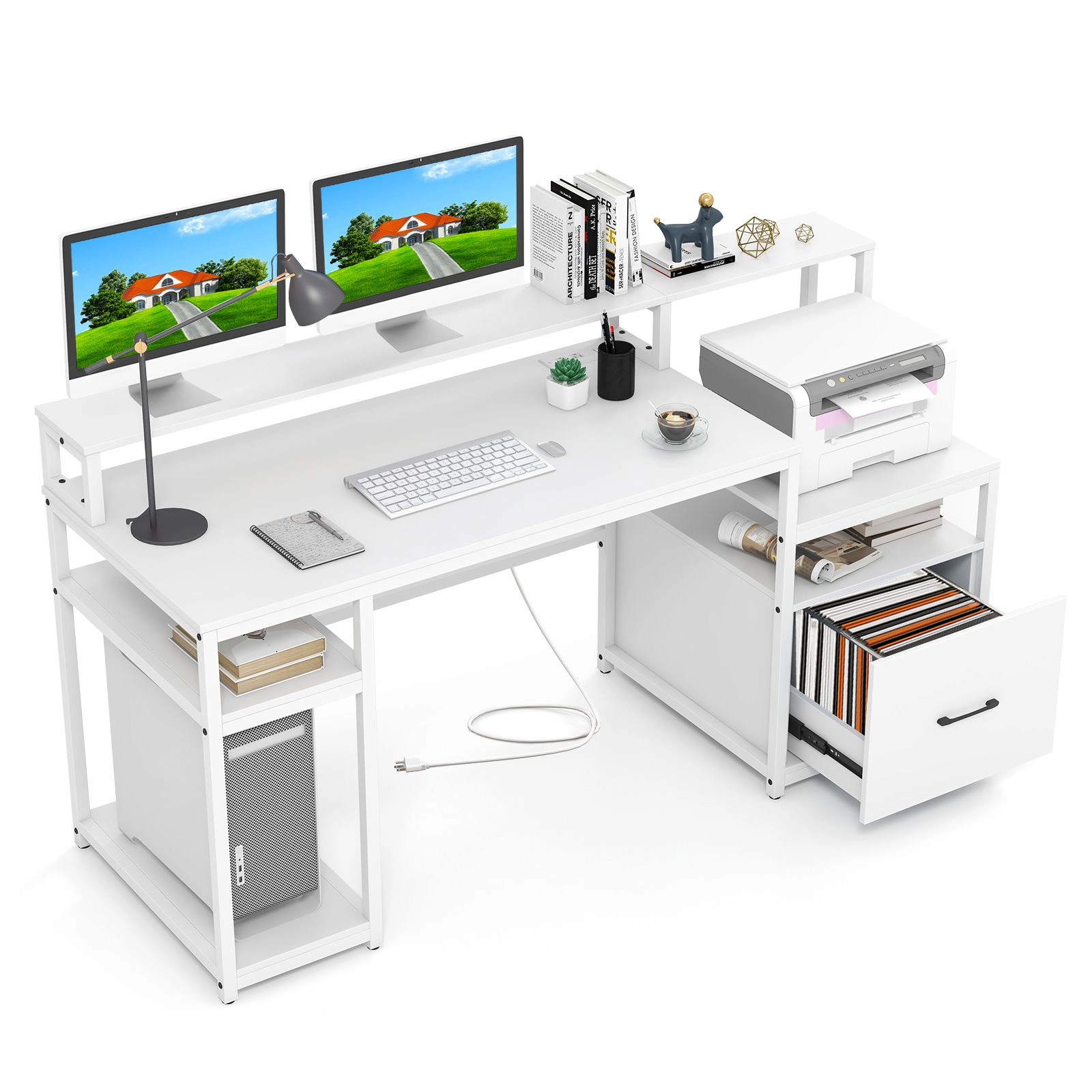 SlickBlue Large Computer Desk with Storage Shelves