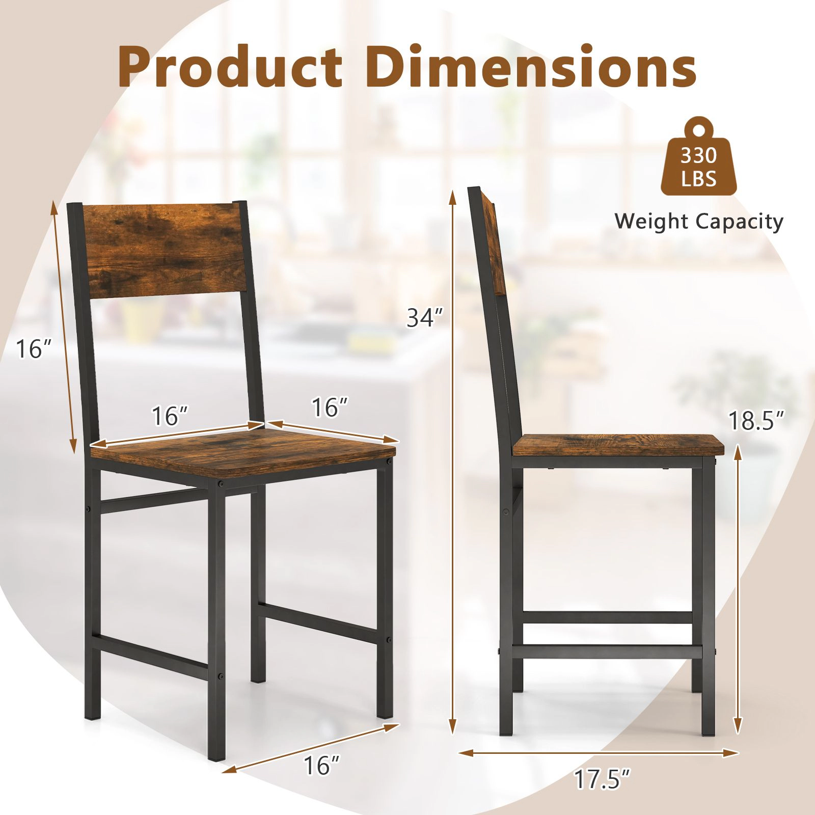 SlickBlue Industrial Dining Chairs Metal Frame Kitchen Chairs Set of 2