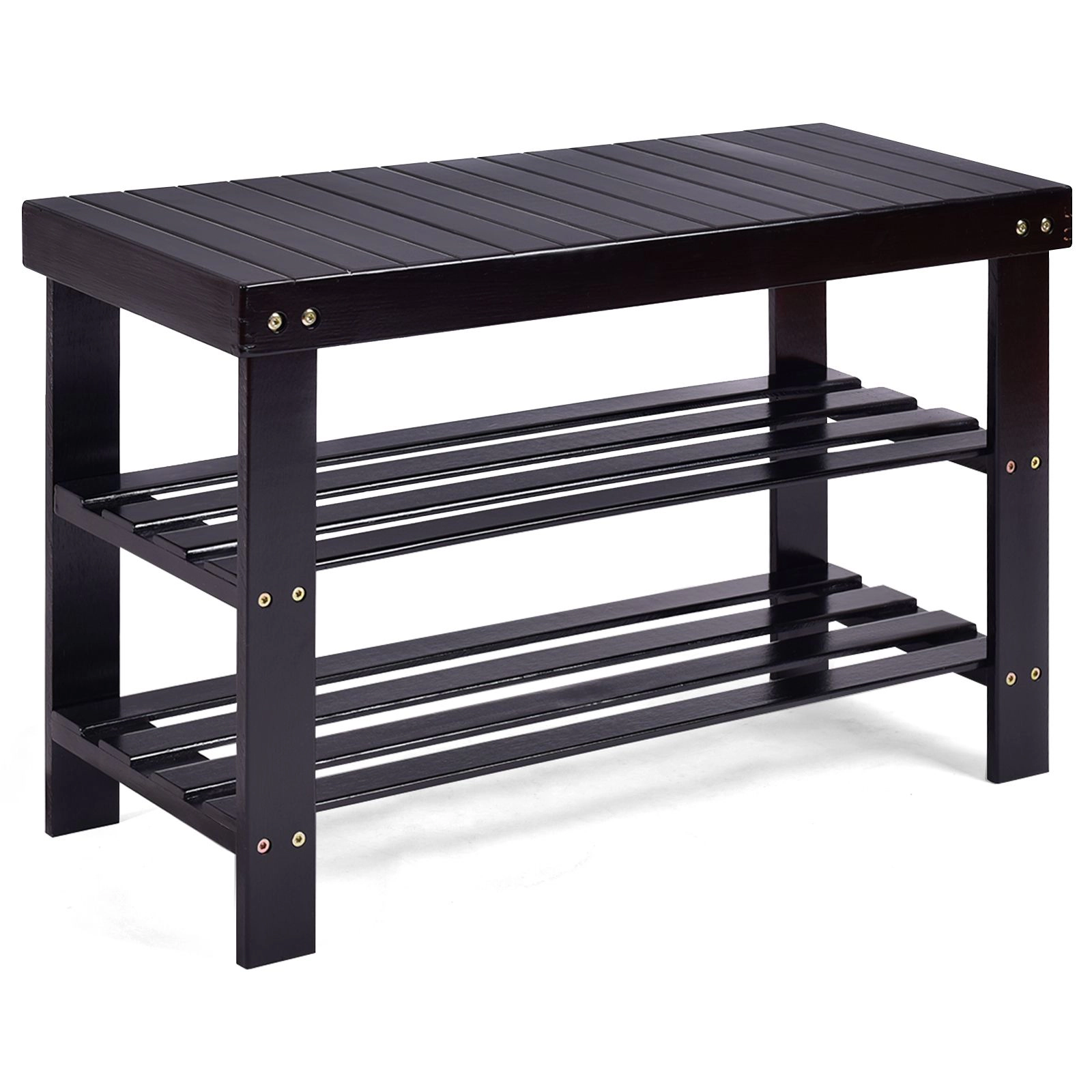 SlickBlue Black Entryway Shoe Bench with Seat and Storage Organizer