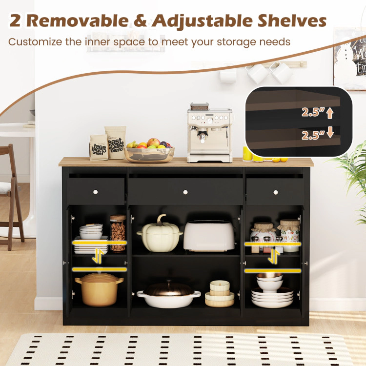Hivvago 55" Large Buffet Sideboard Kitchen Storage Cabinet with 3 Drawers Shelves Wine Bar Table