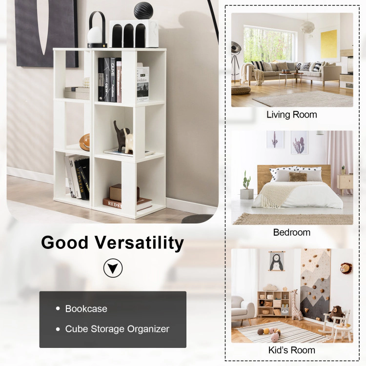Hivvago 6-Cube Storage Bookcase With 3 Levels And Anti-Tip Safety Design