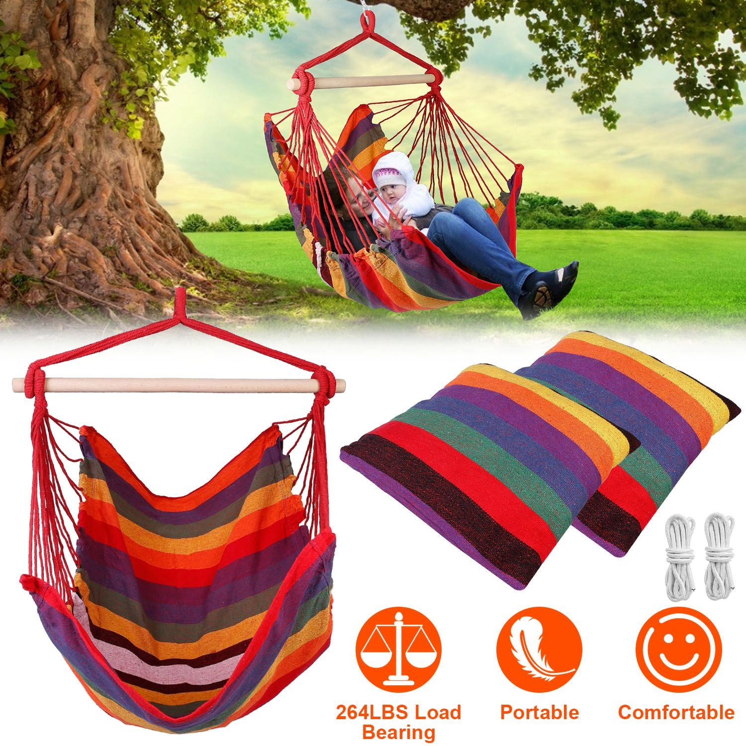 GBruno Canvas Hammock Hanging Chair With Pillows