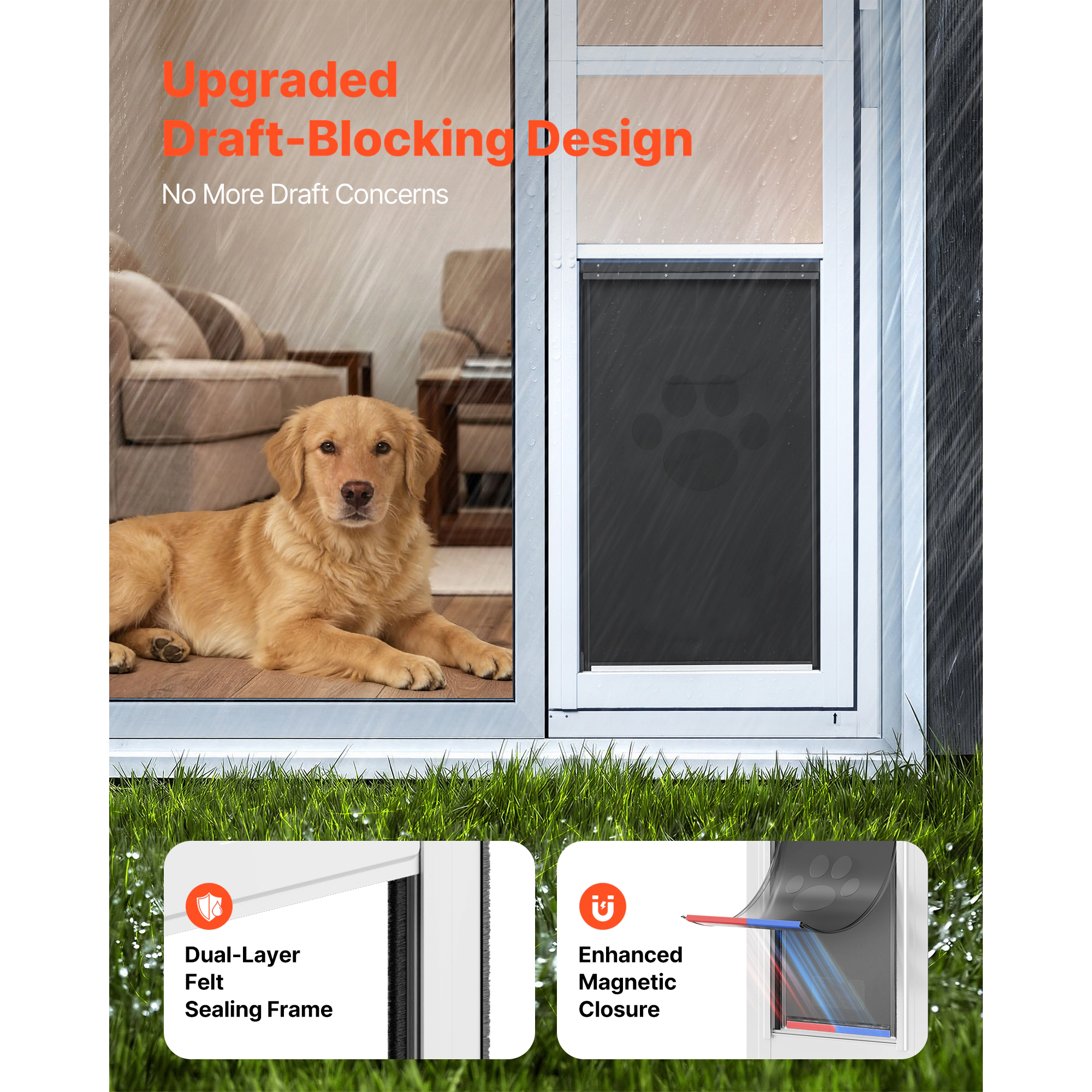 HONGGE Dog Door for Sliding Glass Door 75 7/8" to 80 11/16" Adjustable Height Aluminum Alloy Frame with Flap Lock