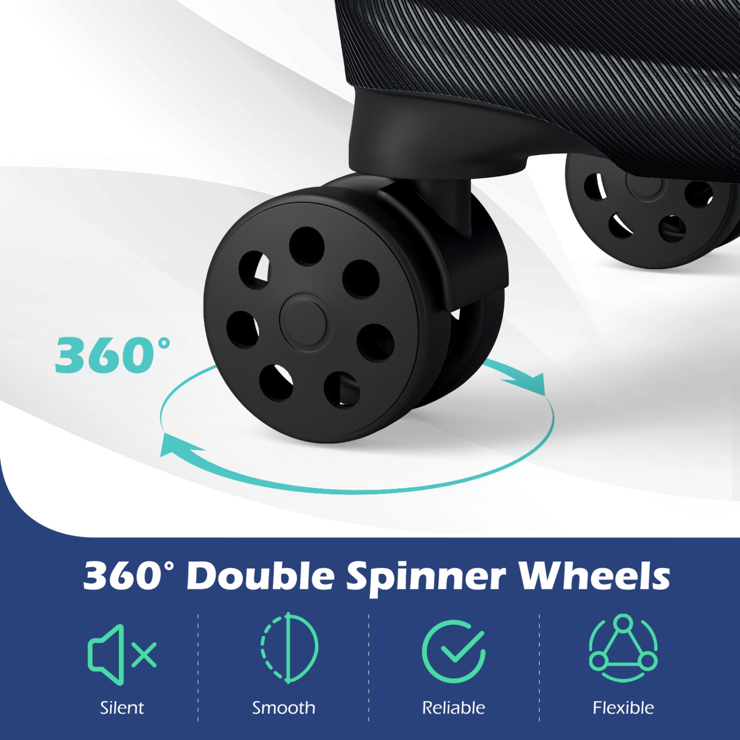 SUGIFT Black 3-Piece 20 24 28-in Nesting Hardside Luggage Set with 8 Spinner Wheels and 3-Digit Lock