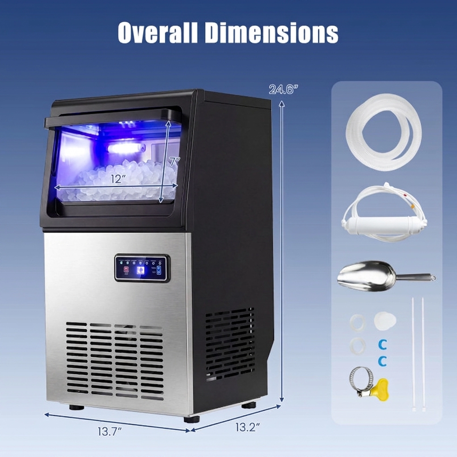 SUGIFT Black Nugget Ice Maker with Self Cleaning and 15-lb Storage 90-lb Daily Output 13.7-in W 13.2-in D 24.6-in H