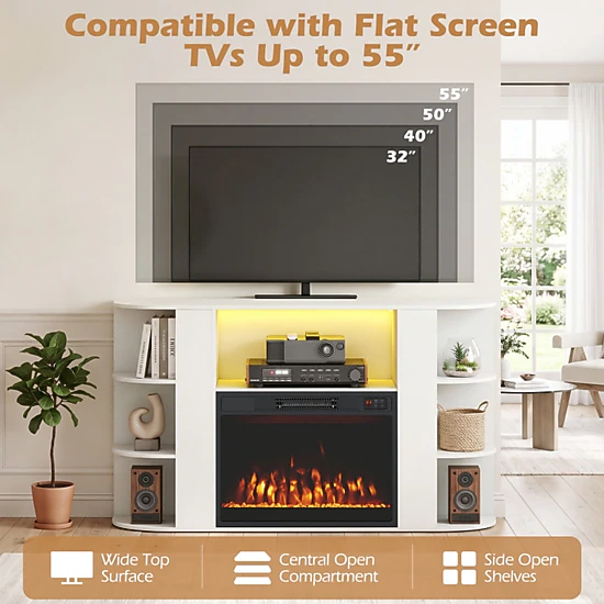 SUGIFT 50-Inch White Fireplace TV Stand with 23-Inch Electric Fireplace ...